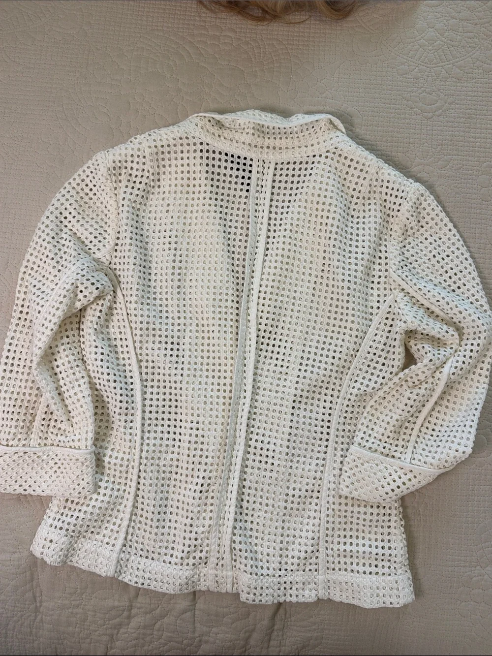 Trina Turk Cream Open Weave Lace Blazer Boho Cottagecore Coastal Chic S/M